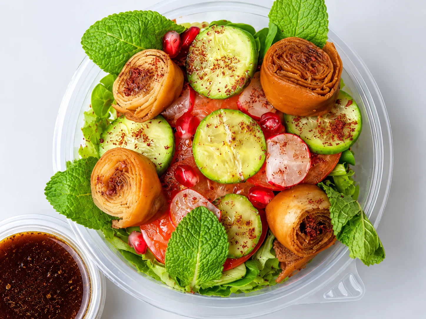 Fattouch : salade libanaise croquante, menthe, grenade et pain frit
